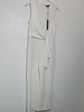 Donna Karan Ivory Sleeveless Wrap-Front Jumpsuit with Side Tie